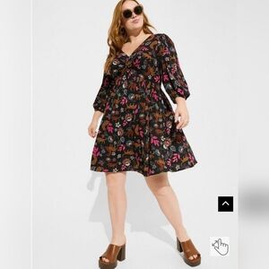 Torrid - Mini Rayon Slub Balloon Sleeve Twist Font Dress - size 0 (12)